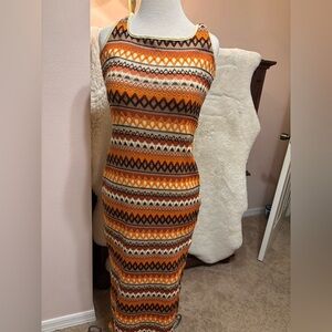 SHEIN Orange Brown Bodycon Midi Dress
